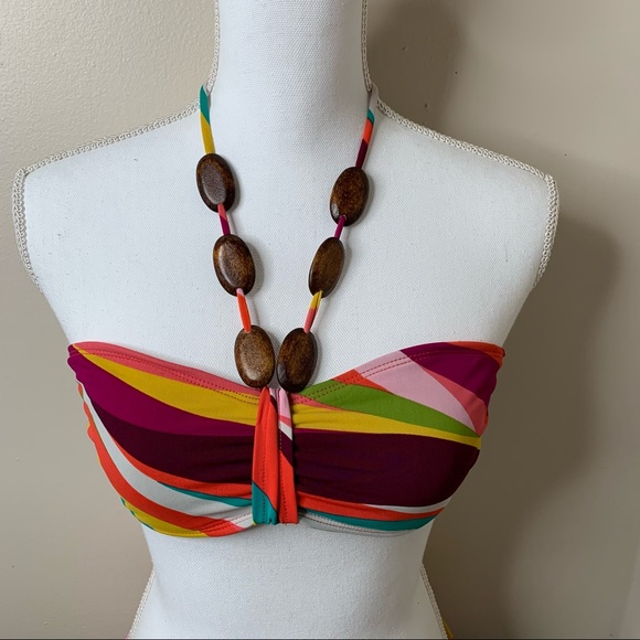 Colorful Striped Wood Beaded 2 Piece Bikini - Picture 4 of 5
